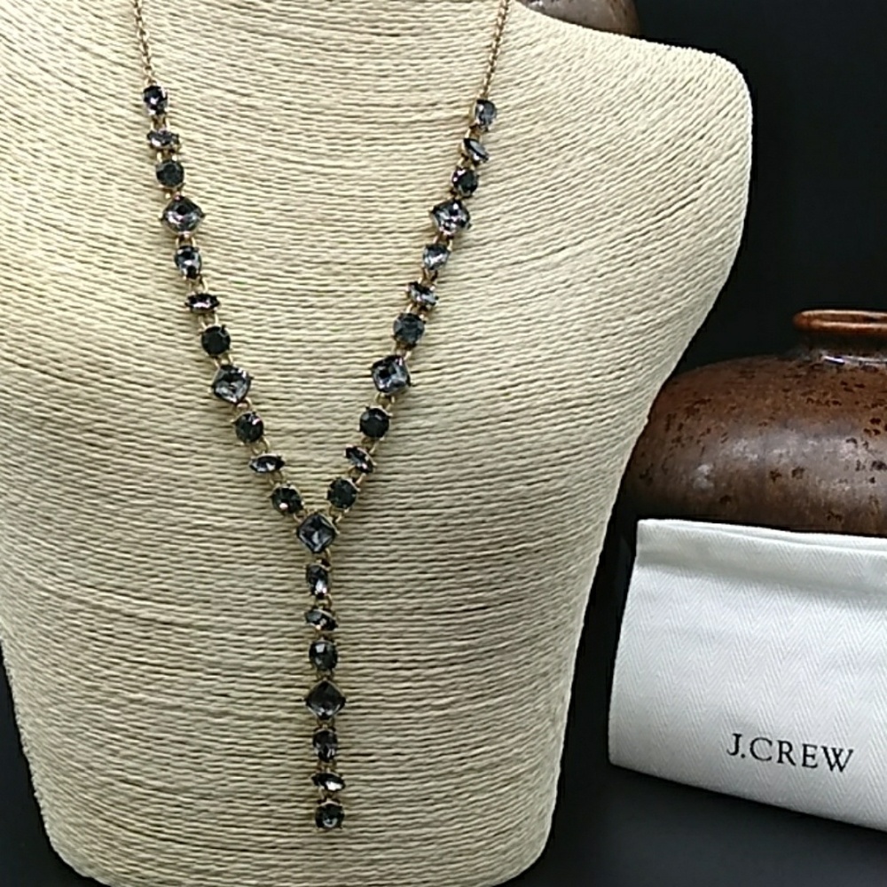 J. Crew Steely Grey Crystal Y Necklace - Picture 2 of 7